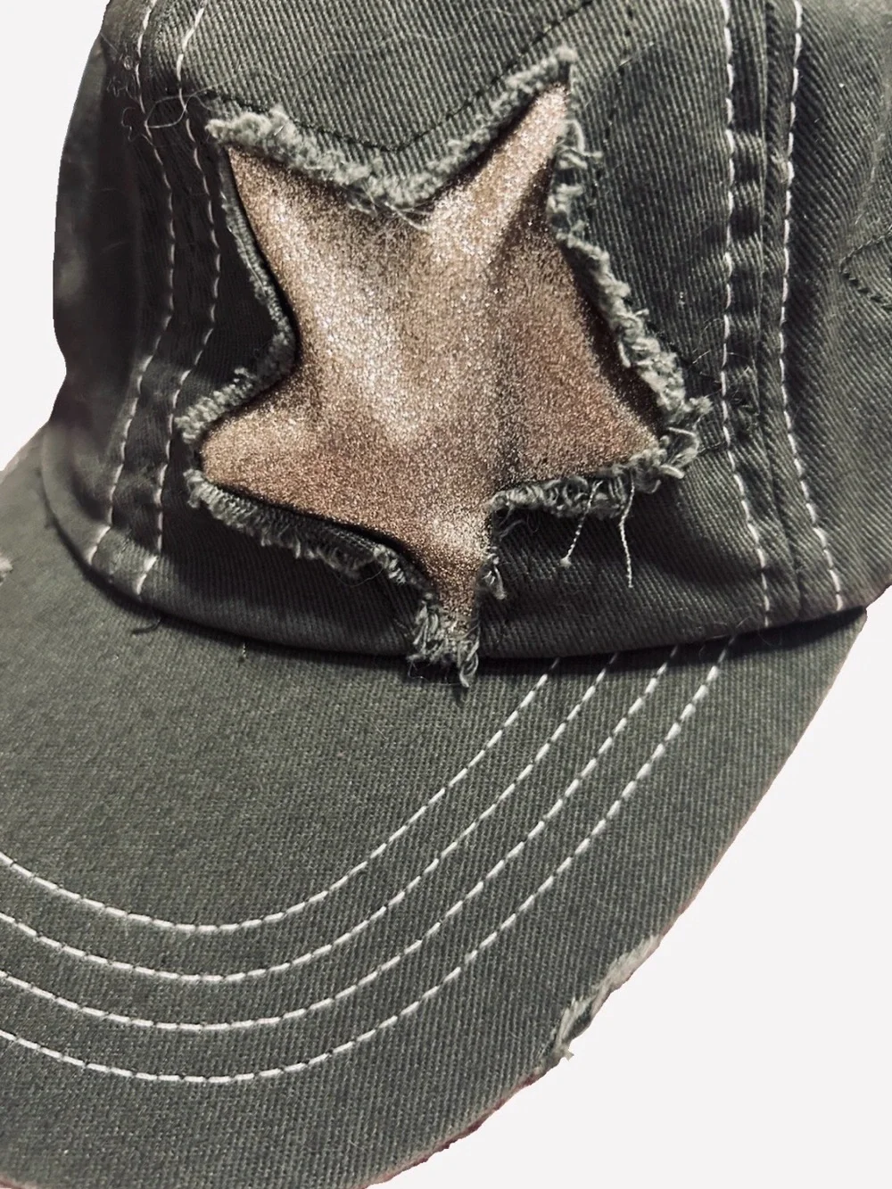 Cato Olive Green Distressed Raw Edge Star Baseball Cap Adjustable One Size